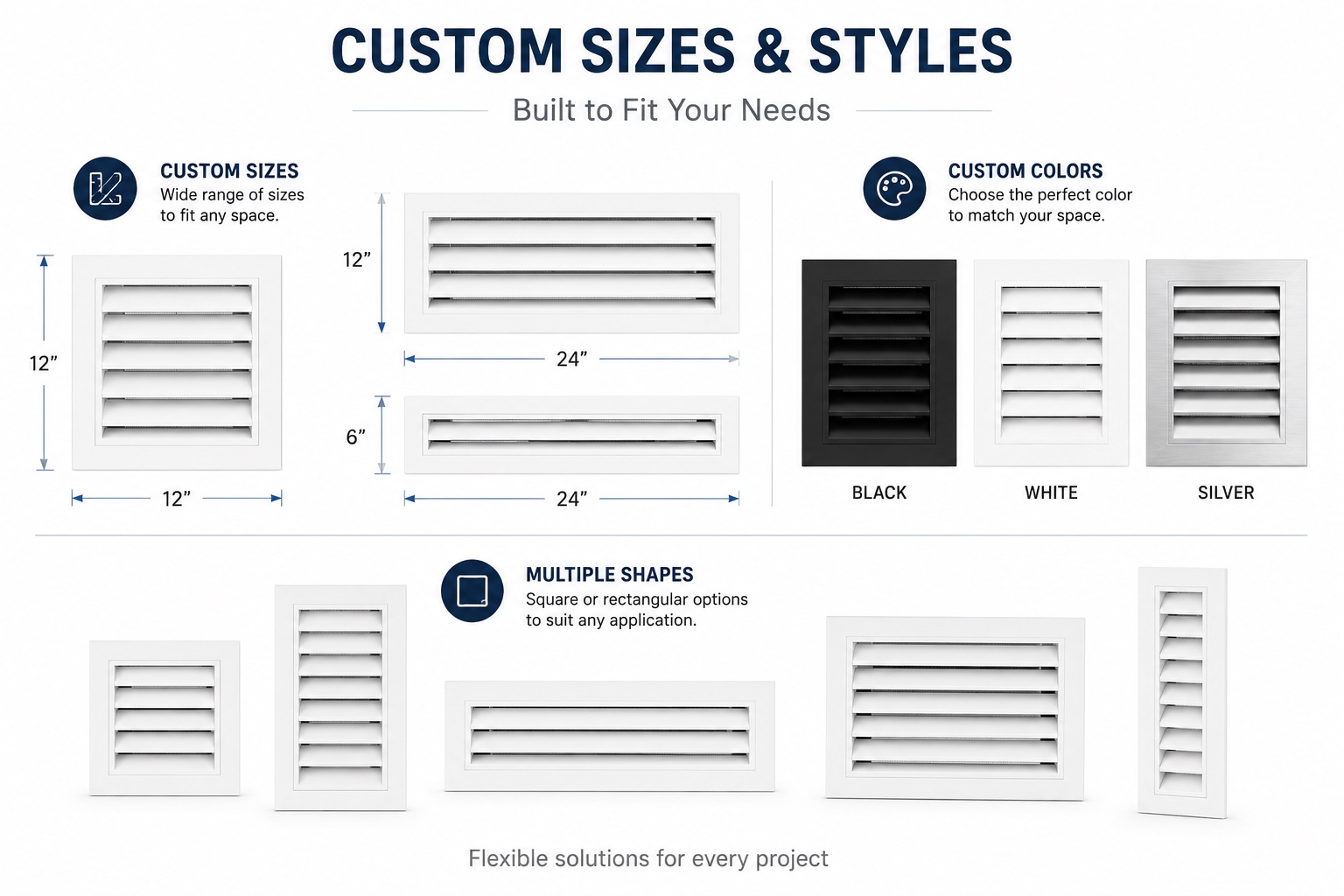 Custom gable vent sizes, shapes, and colors