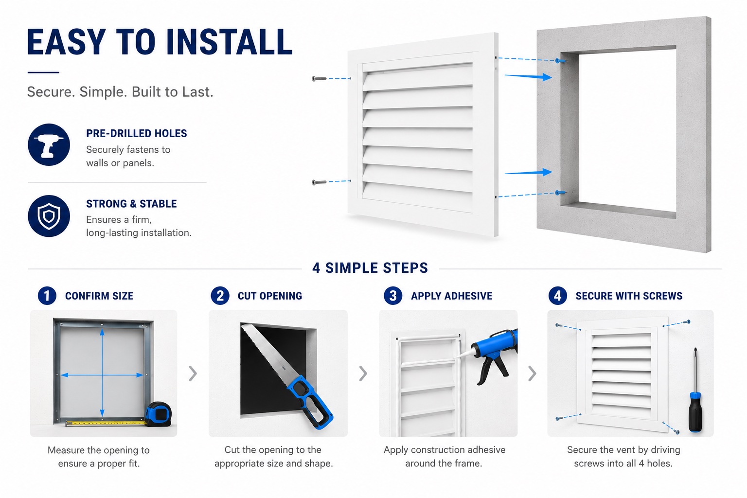 Four-step gable vent installation process