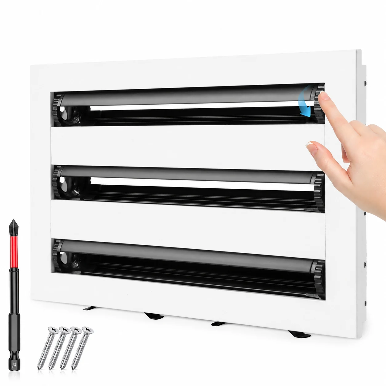 Three-slot knob-control vent cover with installation hardware