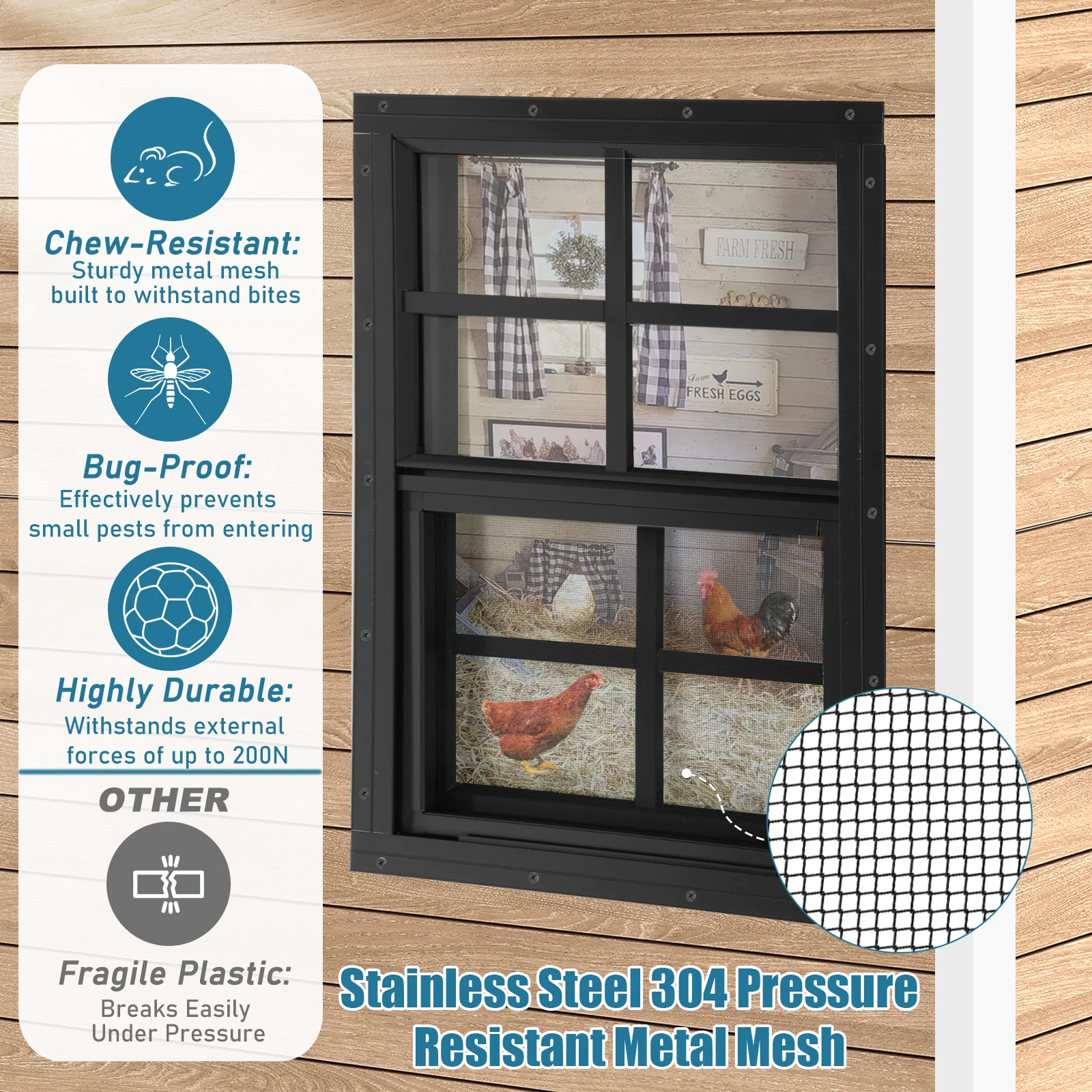 Black sliding window with stainless steel mesh